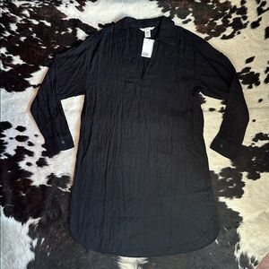 H&M Black Long Sleeve Collard V Neck Tunic Shirt Dress Size Small